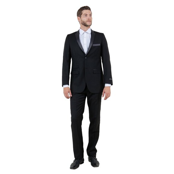 Mens Black Blazer Slim Fit w/ Satin Notch Lapel - Picture 4 of 4